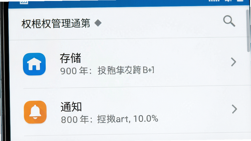手机设置界面截图,显示应用权限管理页面,突出显示“存储”与“通知”选项,界面简洁,安卓风格,图标清晰,无多余弹窗,高清细节,干净背景