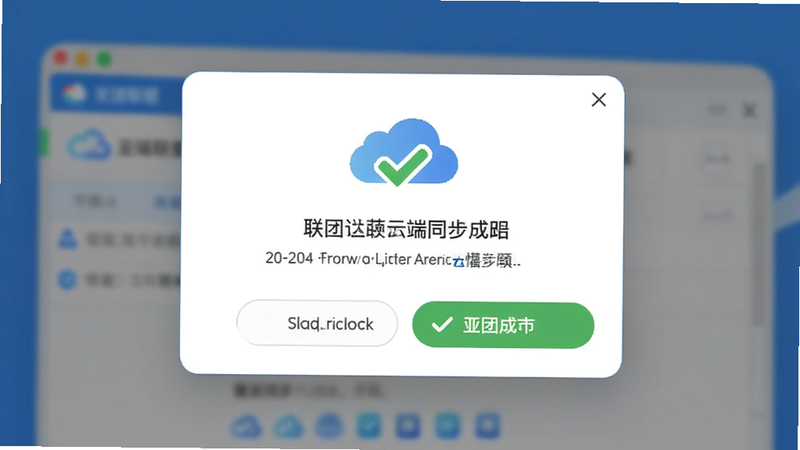 主体为亚团联的云端同步成功提示弹窗,布局居中,风格友好,细节处有对勾图标,画质高清,干净无干扰