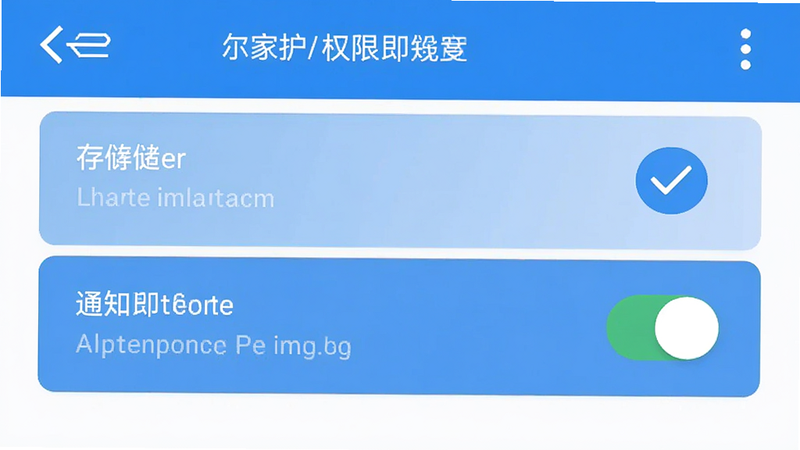 尔家护App权限设置界面示意图,展示手机系统设置中的权限管理页面,高亮显示存储和通知权限开关,布局清晰,风格扁平化,细节展示勾选状态,画质清晰,干净无杂质