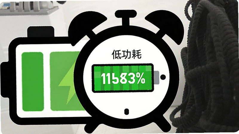 一个电池图标与闹钟图标结合的创意图形,主体为图标组合,布局紧凑,排版居中,风格扁平化设计,细节显示电量百分比满格,画质锐利,干净,无多余元素,文字包含