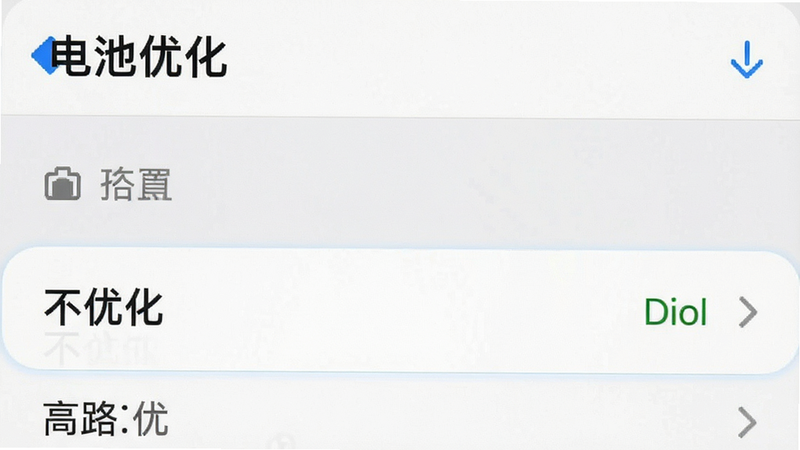 展示手机设置界面中电池优化选项的截图风格图,主体为设置菜单,布局层级分明,排版清晰,风格系统原生UI,细节高亮显示