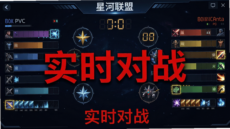 ����Ϊ���Ǻ����ˡ�PVP��ս���棬���ֶԳƣ���������ֱ���ʾ˫������״̬�����Ű�������򣬷��Ϊ�����羺�У�ϸ�ڰ�������ʱ�����뼼��ͼ��ĸ���Ч�������������������ɾ����޶���Ԫ�أ����֡�ʵʱ��ս������Ŀ��ɫ������ʾ