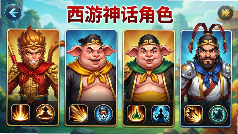 ����Ϊ��Ϸ��ɫѡ����棬����Ϊ��Ƭʽ�������У�չʾ�ĸ���Ҫ��ɫ���档�Ű�������ͻ����ɫ������ײ�����ͼ�ꡣ���Ϊ������Ⱦ��ɫ�ʱ��Ͷȸߡ�ϸ��չʾ����ա����˽�Ƚ�ɫ�İ����񣬱������������ʾ��£����������������ޱ������ţ����֡������񻰽�ɫ���Ժ�ɫ�Ӵ�������ʾ�ڶ������롣