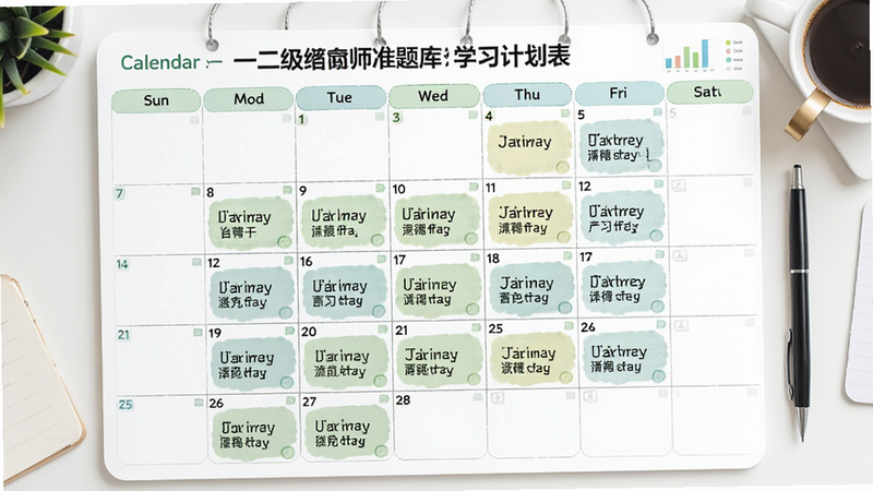 一二级计量师准题库学习计划表,日历样式,标记每日任务,清新风格,高清,干净