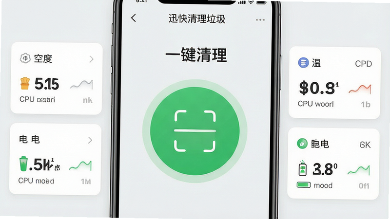һ�Ÿ�����ֻ�Ӧ�ý���չʾͼ������Ϊ��Ѹ��������������׿APP������Ļ�����ü���������Ʒ�񣬱���Ϊ�ɾ���ǳ��ɫ��������һ���޴����ɫԲ��ɨ�谴ť����ť�Ϸ���ʾ��һ����������������Χ�����Ŵ洢�ռ䡢CPU�¶ȡ���ص�����ʵʱ���ݿ�Ƭ�����ֶԳ������׳��㣬ɫ�����£����������������޶���װ��Ԫ�أ�8k�ֱ��ʣ�дʵ���