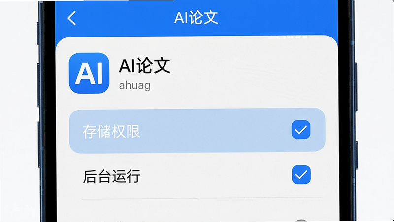 �ֻ����ý�����д����ʾ��AI���ġ�APP��Ȩ�޹���ҳ�棬������ʾ���洢Ȩ�ޡ��롰��̨���С�ѡ���ѡ״̬�����������࣬��ɫ���⣬��������㣬�ɾ�����