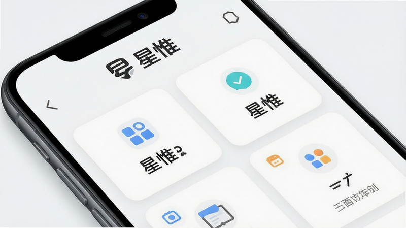 星惟安卓应用主界面展示,主体为手机屏幕,布局清晰,顶部显示“星惟”Logo,中间为功能模块卡片,排版整齐,风格简约现代,细节丰富,画质高清,干净无多余元素,文字“星惟”清晰可见