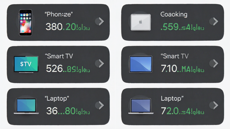 �ֻ�APP�����б�չʾ���г��˶�̨�����豸������iPhone��Smart TV��Laptop��ͼ�꣬ÿ���豸����ʾʵʱ������ֵ�����������������ֶ��豸�������ܣ�����UI���