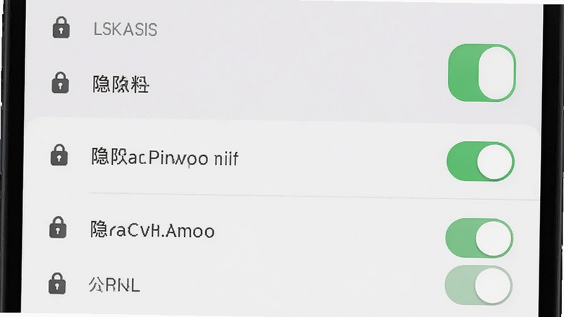 主体为手机设置页面中的隐私选项列表,布局为垂直列表,排版清晰,风格为极简UI设计,细节包含开关按钮与锁形图标,象征隐私保护,画质清晰,干净,无多余元素