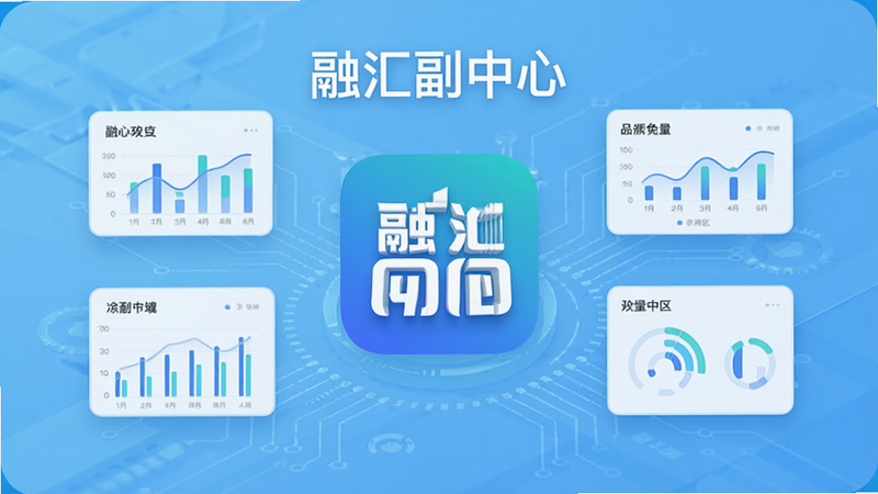 一张展示“融汇副中心”App主界面的高清预览图,背景为浅蓝色科技风格,中央显示App图标,周围环绕着简洁的数据图表元素,文字标注“融汇副中心”,整体风格现代、干净、无多余元素,画质清晰