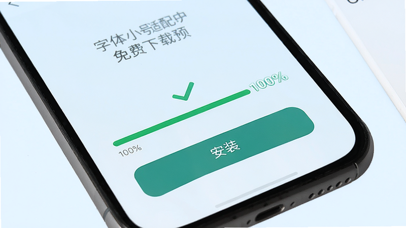 主体为手机下载界面,显示进度条达到100%,按钮显示“安装”,背景为淡蓝色,布局简洁,排版集中,风格为现代简约风,细节处有对勾图标,画质高清,干净,无多余元素,alt属性:字体小字号适配助手免费下载预览图