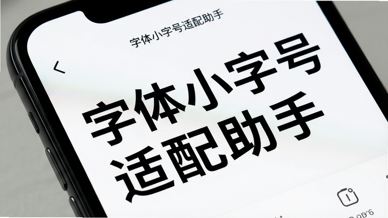 主体为手机屏幕特写,显示“字体小字号适配助手”应用界面,布局简洁,排版清晰,风格为现代极简科技风,细节处展现大号黑色文字在白色背景上的高对比度效果,画质高清,干净,无多余元素,alt属性:字体小字号适配助手预览图