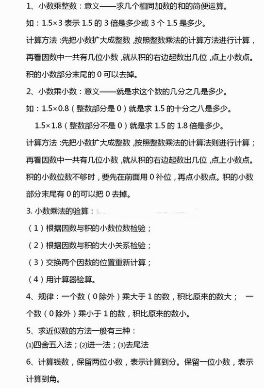 五年级数学上册 安卓版 知识点总结表