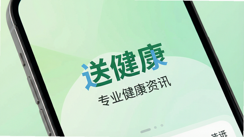 一张手机屏幕特写,显示送健康APP界面,背景为柔和的浅绿色渐变,屏幕中央清晰展示