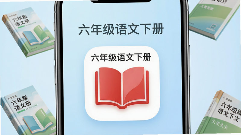 主体为一部竖屏智能手机,屏幕中央清晰显示应用图标,图标中心有红色书本图案,上方文字标注