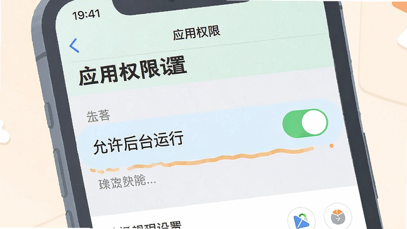一张手机设置界面截图风格的插画,展示“应用权限设置”页面,高亮显示“允许后台运行”开关,风格扁平化,色彩柔和,突出操作重点,画质清晰,无其他干扰图标