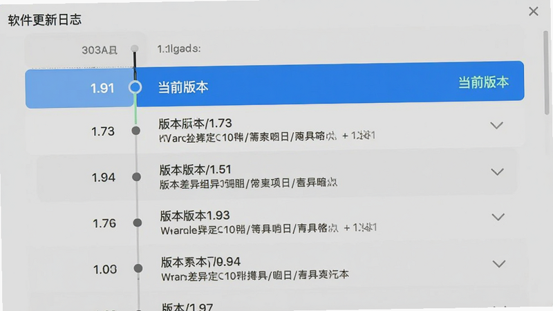软件更新日志界面,主体为版本历史列表,高亮显示“1.91”版本,旁边标注“当前版本”,下方列出1.73等旧版本,布局时间轴形式,风格简洁明了,细节体现版本差异说明,画质清晰,无杂乱信息