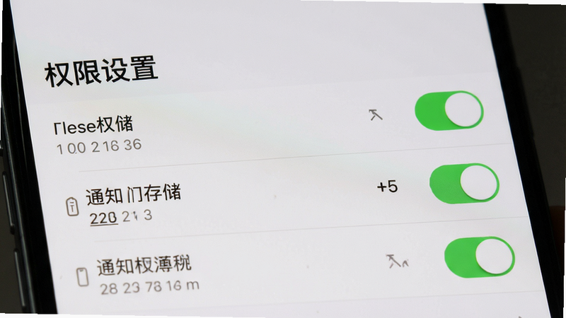 主体为手机设置界面展示权限管理,布局为列表式,排版简洁,风格为系统原生UI,细节展示存储与通知权限开关状态,画质清晰,无多余元素,文字包含