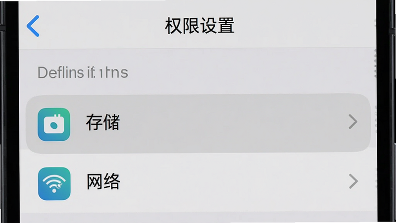 �ֻ����ý����ͼ����ʾ��Ȩ�޹������б���������ʾ���洢���͡����硱Ȩ�ޣ�����Ϊǳ��ɫ��ͼ�����������֡�Ȩ�����á����У�UI��࣬����