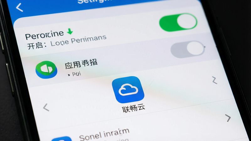 手机设置界面截图,显示存储权限已开启,应用列表中联畅云图标高亮显示,界面清晰,UI元素细节丰富,真实感强,高清晰度,无水印