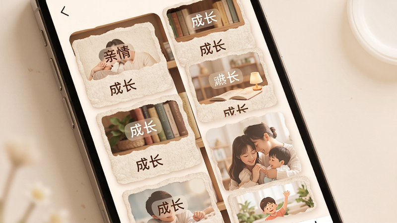 ����Ϊ�ֻ�Ӧ�ý��棬չʾһ�����ʽ���زĿ�Ƭ����ÿ�ſ�Ƭ���в�ͬ��д�������ǩ��
