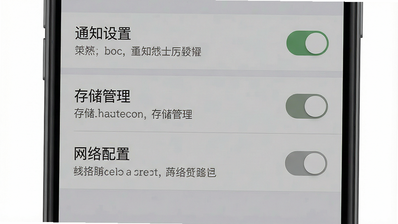 一张展示单词刺客APP设置界面的手机截图,主体为列表式设置选项,布局垂直排列,包含“通知设置”、“存储管理”、“网络配置”等选项,风格简洁灰色调,细节包含开关按钮和文字说明,画质高清,干净无多余元素
