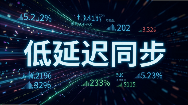 主体为高速数据传输的抽象可视化,布局呈高速流动的线条,排版动态感强,风格深色背景霓虹光效,细节包含帧率数字与延迟数值,画质高清,干净,无多余元素,文字
