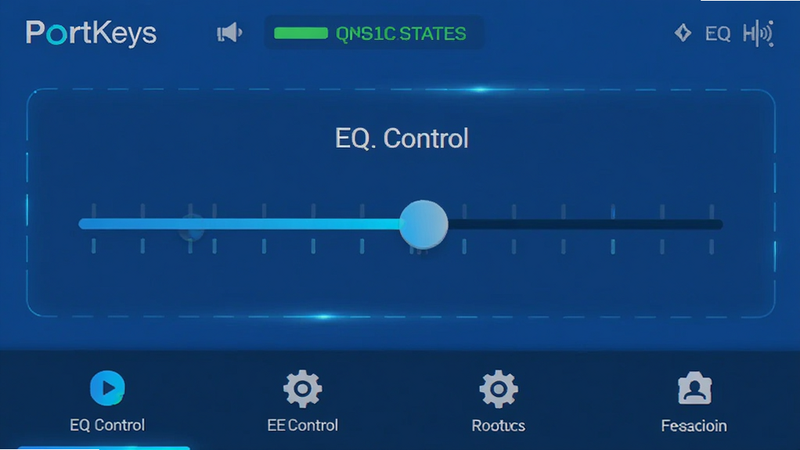 ����Ϊ PortKeys ��׿Ӧ�ý����ͼ������������������ʾ����״̬���в�Ϊ EQ ���ڻ��飬�ײ�Ϊ���ܲ˵����Ű������ִ�������Լ�Ƽ�����ϸ�ڴ��з���Ч�������ʸ��壬�ɾ��޶���Ԫ�أ����ֱ�ע
