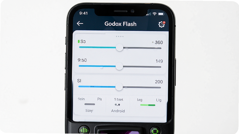 ����Ϊ Godox Flash ��׿Ӧ�ý��棬���־���չʾ�ֻ���Ļ���Ű����ִ������Ϊ�Ƽ�����磬ϸ�ڰ��������Ĳ������ڻ����״ָ̬ʾ�ƣ����ʸ��������������ɾ��޶���Ԫ�أ���������Ϊ