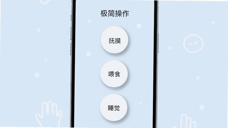 �����Ǽ�����ֻ�UI���棬ֻ���������Բ�ΰ�ť���ֱ����������������ιʳ������˯�����������ǵ���ɫ������Ϊ��ֱ���У��Ű����ʣ����Ϊ�ִ���Լ��ϸ�ڰ�����ť����ӰЧ��������ϸ�壬�ɾ������֡����������λ�ڶ���