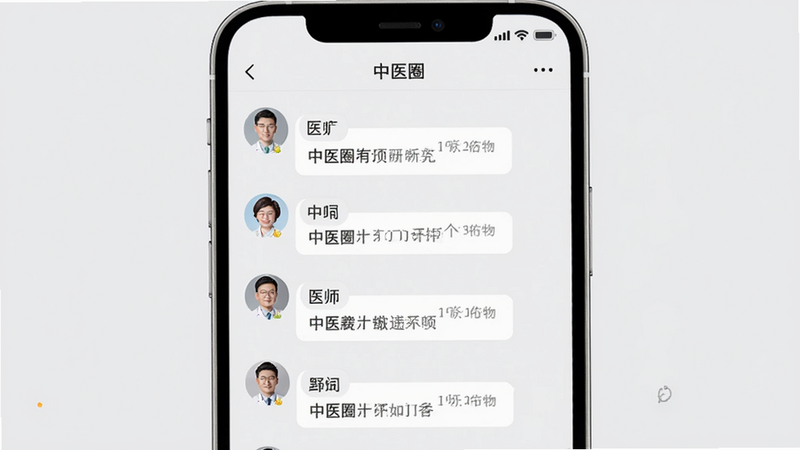 手机界面展示“中医圈”APP的评论区,显示多条用户与医师的对话气泡,界面简洁,头像清晰,背景为浅灰色,突出社交互动属性,布局合理,高清,无水印