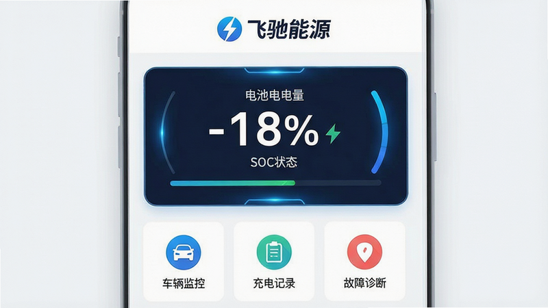 ��������Ϊ�ɳ���ԴAPP����ҳ���棬���ñ�ƽ����Ʒ�񡣶�����ʾ���ɳ���Դ��Logo���м��Ǵ�����ص����ٷֱȼ�SOC״̬���·������š�������ء���������¼������������ϡ��������Ĺ���ͼ�ꡣ�����������࣬�Ű�Գƣ�����ִ��Ƽ��У�ϸ�ڴ�����ɫ��Ч��׺�����ʸ��壬�ɾ��޶���Ԫ�أ����֡��ɳ���Դ�������ɼ�