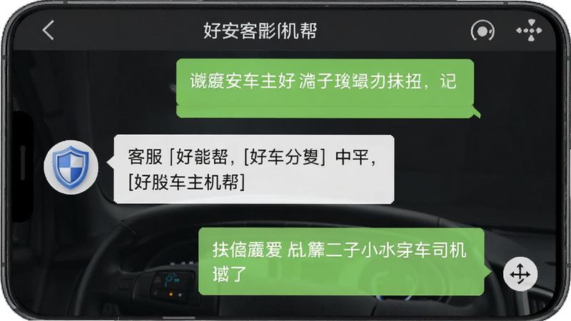 手机客服聊天界面预览图,显示“好安车主司机帮”客服对话记录,客服头像为蓝色盾牌,回复内容清晰,布局整齐,风格专业,细节完整,画质清晰,无干扰元素
