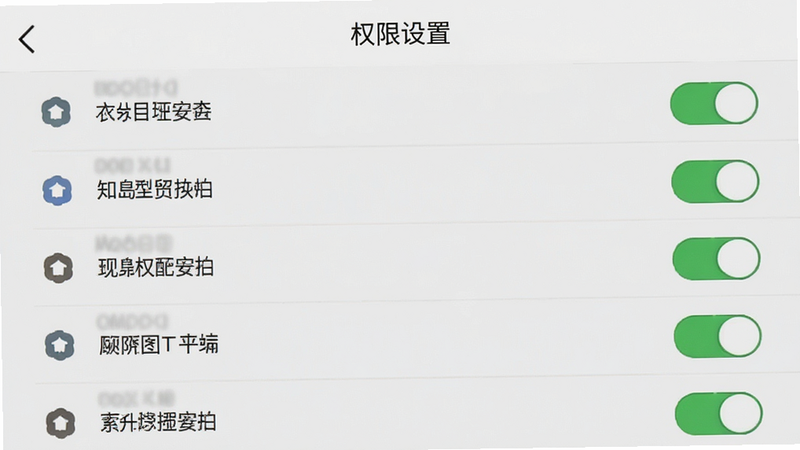 知岛AI移动端设置界面,主体为权限管理列表,背景为浅灰色,布局列表式,风格简洁,细节包含开关按钮与图标,画质清晰,干净,无多余元素,文字“权限设置”