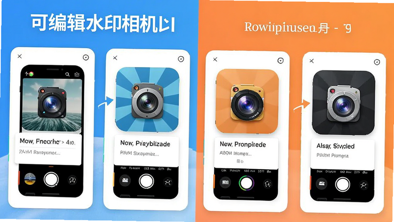 展示多款水印相机应用对比界面,主体为