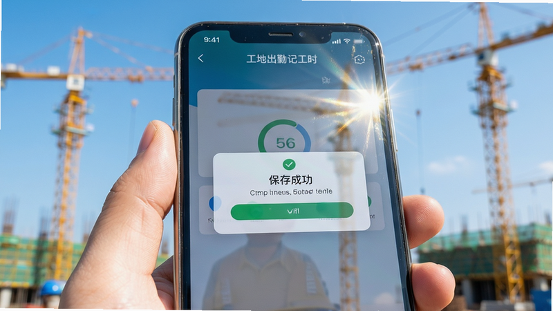 主体是手持手机在户外工地查看