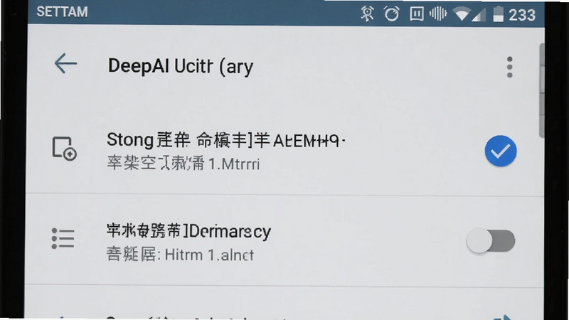 主体为手机设置界面,显示DeepAI漫剧生成的存储权限开关,布局为列表形式,排版清晰,风格为安卓系统原生UI,细节包含已勾选的存储权限项,画质清晰,干净,无多余元素
