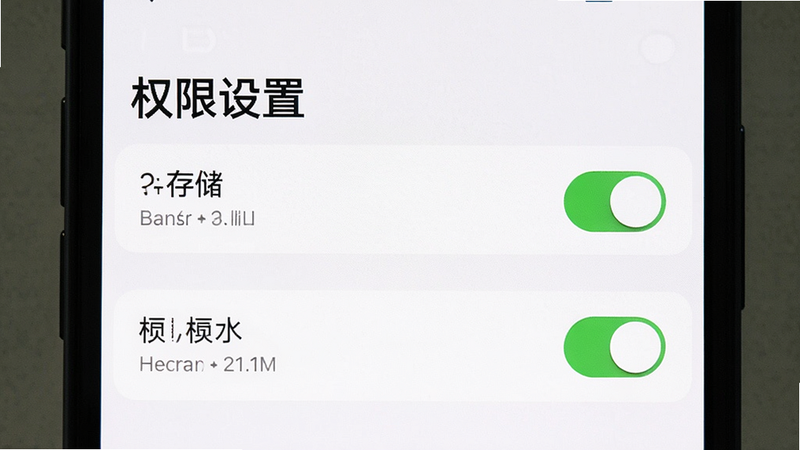 主体为手机系统权限设置界面,布局显示存储与麦克风权限开关,排版简洁,风格系统原生UI,细节显示权限已开启状态,画质清晰,干净,无多余元素,文字