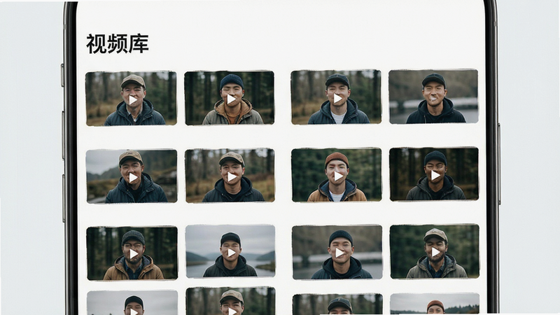 吉米盈视频列表界面,主体为手机视频网格,布局为双列瀑布流,风格为清新简约,细节展现视频封面缩略图,画质清晰,干净,无多余元素,文字