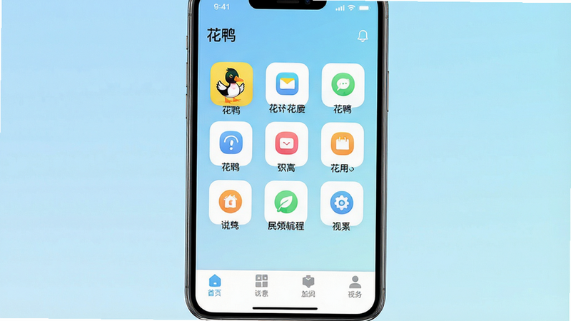 һ�Ÿ�����ֻ������ͼ������Ϊ��ѼAPP����ҳ������������������ʾӦ�����ơ���Ѽ�����м��ǹ�������ͼ�꣬�ײ��ǵ�����������Ϊǳ��ɫ���䣬����Լ�ִ���ϸ�ھ��£������������޶���Ԫ��