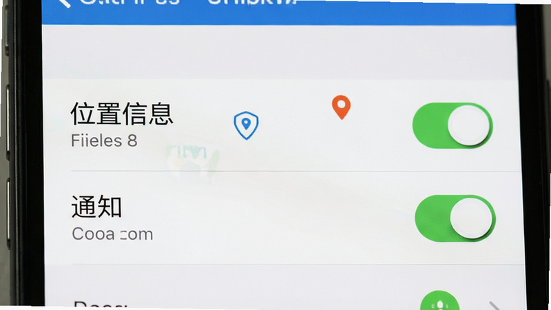 主体为手机设置界面,布局为权限管理列表,排版整齐,风格系统原生UI,细节高亮显示“位置信息”与“通知”权限开关,画质清晰,干净无多余元素