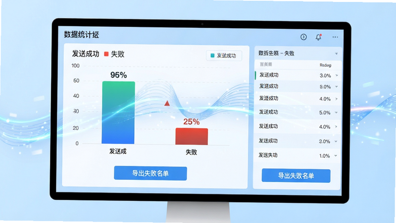 ����Ϊ����ͳ�ƽ��棬��Ļ��ʾ��״ͼ���б�����״ͼչʾ�����ͳɹ����롰ʧ�ܡ��������б��·��С�����ʧ����������ť������Ϊǳ��ɫ���������ҷ���������ͼ�����ϸ�ڴ�������������Ч�������������ɾ����޶���Ԫ��