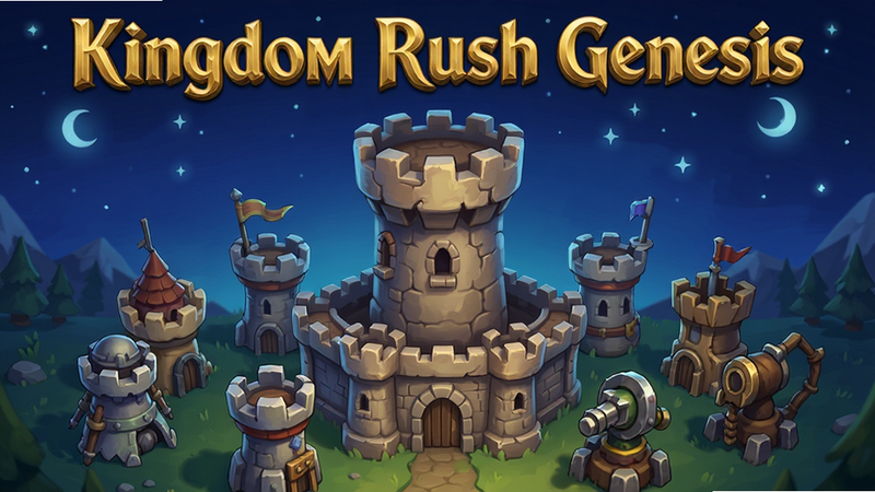 ����Ϊ����������ս����Դ��(Kingdom Rush Genesis) ��Ϸ������Ԥ��ͼ�����ֲ������ĶԳƹ�ͼ������չʾһ����ΰ�������ͳǱ���¥����Χ�����Ų�ͬ����ķ�����������������ɫ��ҹ�����ǿգ��Ű����������֡�Kingdom Rush Genesis���Խ�ɫ�����ֳ��֣����Ϊ�����ֻ濨ͨ���ϸ�ڷḻ�����ʸ��壬�ɾ����޶���Ԫ��