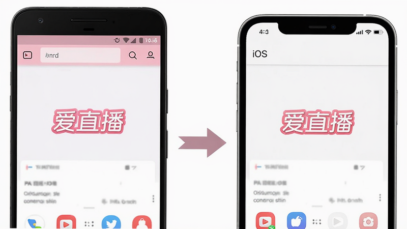 主体为安卓手机与iOS手机并排展示,屏幕上均显示