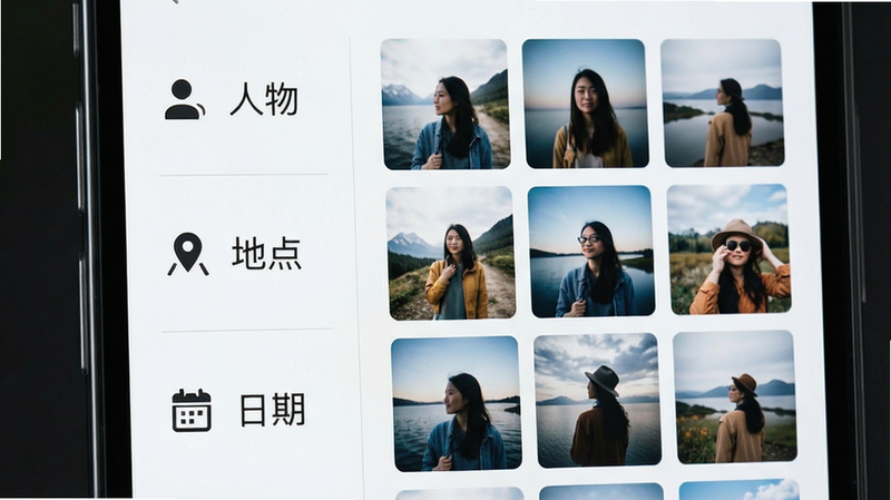 手机界面展示智能分类功能,屏幕左侧显示