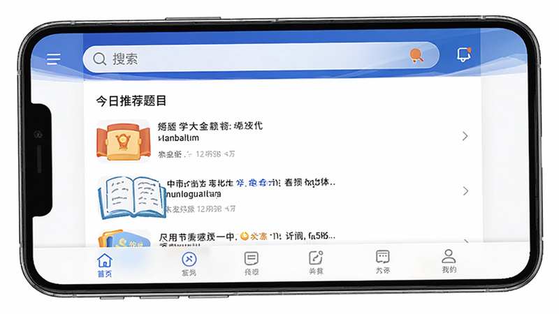 һ��չʾѧ����APP�������UI���ͼ������Ϊ�ֻ���Ļ������������������ʾ���������в�չʾ�����Ƽ���Ŀ�б����ײ�Ϊ������������Լ�ִ���ϸ�ڰ���������ͼ�������֣����ʸ��壬�ɾ����޶���Ԫ��