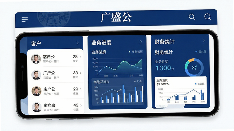 画面主体为广盛公APP的高清界面展示,布局采用现代扁平化设计,顶部显示应用名称