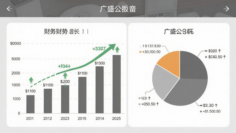 广盛公APP的财务统计页面,主体为柱状图与饼图组合,布局上下分布,排版平衡,风格为商务灰白,细节显示金额数字与增长趋势箭头,画质清晰,无杂乱元素,干净