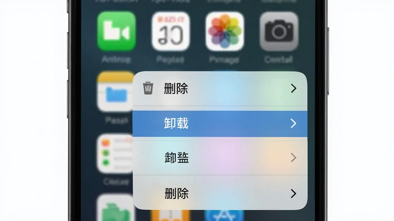 չʾ�ֻ�����Ļ������Ϊ����Ӧ��ͼ��Ľ��棬����Ϊ�����˵����Ű��࣬���ΪiOS/Androidͨ�÷��ϸ����ʾ��ɾ������ж�ء�ѡ������������������ɾ����������֡�Uninstall���ɼ�