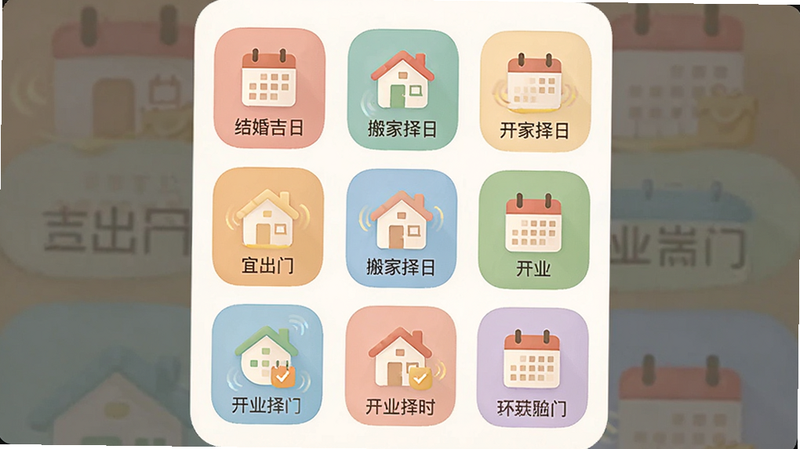 ����Ϊ�Ź���ͼ��չʾ���������˳��š�App�ڵĲ�ͬ����ģ�飬���顢��ҡ���ҵ�ȣ����־��ȶԳƣ�����ƽ����ƣ�ɫ�������ܰ��ϸ�ڴ�ÿ��ͼ�궼��ϸ΢�Ķ�Ч��ʾ������ϸ�壬�ɾ������ְ�������鼪�ա�����������ա�������ҵ��ʱ��